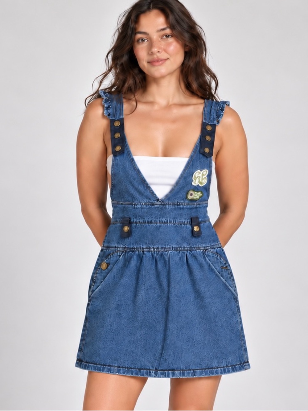 KanaBeach Biologik Denim Pinafore Mini Dress FR 40 Y2K Surf Hemp Blend
